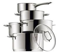 WMF Astoria set de casseroles induction 5 pièces, set de casseroles avec couvercle en verre, acier inoxydable poli Cromargan, set de casseroles à induction non revêtu