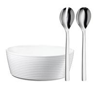 WMF Nuova set de saladiers 3 pièces, couverts à salade en acier inoxydable 30 cm avec saladier, acier inoxydable poli Cromargan, porcelaine, va au lave-vaisselle