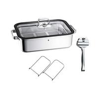 WMF Vitalis Aroma Cuiseur vapeur, cocotte à induction, 41 x 27 x 10 cm, plat à gratin 6,5 l, pince de service, couvercle en verre, bord en silicone, thermomètre, plaque de cuisson, cocotte en acier