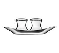 WMF Wagenfeld set de shaker 3 pièces, Max et Moritz, salière avec assiette, salière et poivrière, verre, acier inoxydable Cromargan mat, va au lave-vaisselle