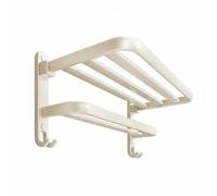 Wmqbjta Bathroom Shelf Étagère Salle de Bain Porte-serviettes Support Murale avec Rangement Polyvalent Pliable et Crochets pour Brosses en Alliage d'Aluminium, 50CM