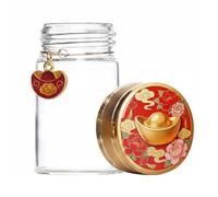 Wmqbjta Bouteille de Stockage Contenant Mini Récipient à Bijoux Élégant Verre Clair Décoration Traditionnelle Couvercle avec Motif Chinois Adaptée à la Maison, 20 Ml, Lingot D Or Porte-bonheur 纳福元宝