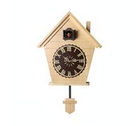 Wmqbjta Horloge en Bois Horloge Murale Pendule Pendule Murale Carillon Bois Naturel Mécanisme Silencieux Annonce Horaire Chant d'Oiseau Adaptée à la Chambre, Bois Naturel, Assiette AMU