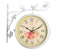 Wmqbjta Horloge Murale Double Face Décorative En Fer à Suspendre avec Cadran En Verre Silencieux, Idéale pour Le Salon, blanc rétro