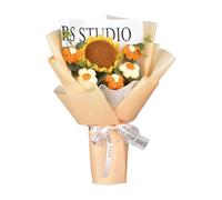 Wmqbjta s Au Crochet Présent Fleurs Tricotées Bouquet Artificiel Ornement Fil Résistant Convient à La Chambre Bureau Célébration Fête Des Mère, Tournesol Orange