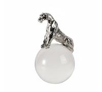 Wmqbjta Sculpture Décor Figurine Chat Sphère Statue Ornement Table Métal et Cristal Surface Sculptée Finition Brillante Adaptée au Salon Entrée Bureau Étagères, Argenté