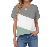 WNEEDU Tee Shirt Bicolore Femme T Shirt Top été T-Shirts à Manches Courtes
