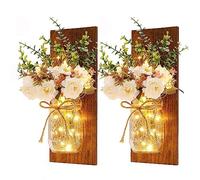 Wnvivi 2 Pièces Appliques Murales LED Pot de Fleur, Applique Murale Rustique Bouquet de Fleurs, Applique Murale Vase Haing avec Fleurs en Soie pour Applique Murale Décoration Murale(Brun)
