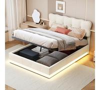 Wnvivi Lit Double 140x200 cm, Coffre hydraulique, lit Adulte rembourré avec éclairage LED et sommier à Lattes, tête de lit Nuage, Style scandinave, Velours (140x200cm)