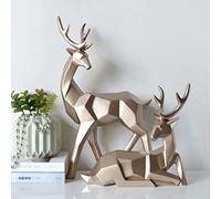 Wnvivi Lot de 2 Statues de Cerf en Résine, Lignes Géométriques Modernes, Figurines d'animaux, Décorations de Bureau, Statue de Cerf Assis et Debout pour la Décoration D'armoire de Maison(Doré)