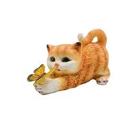 Wnvivi Statue de Jardin de Chat Solaire, Statue de Papillon Attrapant Un Chat en Résine, Figurine de Chat Mignon, Statue d'animal étanche pour Décor de Jardin de Bureau(Jaune)