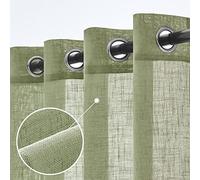 Woaboy Rideau Voilage Translucide Salon Oeillets Lot de 2 140x200cm Vert | Tissu effet lin translucide pour salon et chambre, filtre la lumière et préserve l intimité.
