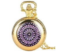 WOAIXI Montre De Poche Vintage,Le Vitrail Rose Notre Dame De Paris Cathédrale De Paris Pocket Watch Symbole du Patrimoine Culturel Parisien Collectibles Cadeau