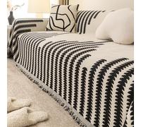WOBblo Jeté De Canapé Extra Large, Blanc À Rayures Géométriques Simples, Couverture De Canapé pour 2, 3, 4 Places, Jeté Polyvalent en Chenille pour Canapé-lit,Noir,180 * 130 Cm