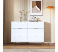 WOBOPCG Commode 6 Tiroirs,Armoire à Tiroirs en Bois Meuble à Tiroirs Rangement Buffet Bas Meuble à Tiroirs Commode Chambre Table de Chevet Buffe (Blanc, 6 tiroirs)