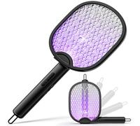 WOCVRYY Raquette-Moustique Electrique Insectes Pliable 4000V - 1800mAh 3 en 1 Suspendable Rechargeable USB-C pour Maison Jardin Camping Noir