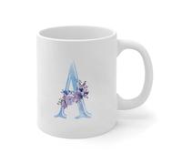 Wodevor Tasses à café avec monogramme lettre initiale A, 325 ml, motif fleurs, monogramme, jolie tasse à café, thé, cadeau pour petit ami, petite amie, meilleur ami, en céramique, blanc