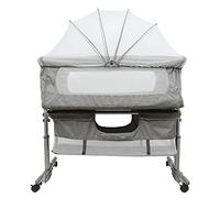 WODFARR Lit Cododo Bébé 2 en 1, Berceau Cododo avec Matelas et Moustiquaire, Berceau Bébé, Capacité de Charge 50KG, Réglage de la Hauteur (93 * 57 * 71-88cm,Gris foncé)