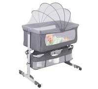 WODFARR Lit Cododo Bébé 2 en 1, Berceau Cododo avec Matelas et Moustiquaire, Berceau Bébé, Capacité de Charge 50KG, Réglage de la Hauteur (92 * 58 * 70-87cm,Gris)