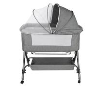 WODFARR Lit Cododo, Berceau, Berceau à Inclinaison réglable, Kids, Berceau 2 en 1, Hauteur réglable sur 4 Niveaux, Roues 360º, Moustiquaire, Panier de Rangement (104 * 52 * 103-115cm,Gris Lin)