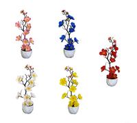 Wodsty Bonsaï artificiel, fleurs artificielles réalistes en pot pour décoration de maison, bureau, plante en plastique nécessitant peu d'entretien pour fête de mariage, centre de table, 20 x 15 x 15