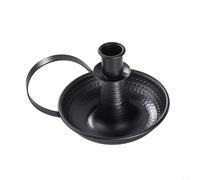 Wodsty Bougeoir en métal de qualité supérieure avec poignée, décoration de table élégante pour mariage et dîner, design en fer durable noir (grand noir)