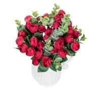 Wodsty Bouquet de camélias et eucalyptus artificiel en soie de 30 cm | Bouquet de fleurs artificielles en eucalyptus et camélias (30 cm) - Décoration de table élégante pour mariage