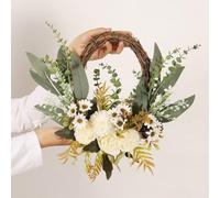 Wodsty Couronne de porte artificielle scandinave en tissu fleurs 35 x 40 cm | Couronne de fleurs créative en soie - 35 x 40 cm - Légère - Tenture murale - Décoration d'intérieur et de mariage - Blanc
