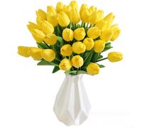 Wodsty Lot de 10 bouquets de tulipes artificielles avec accents dorés, fleurs artificielles pour centres de table de mariage (jaune)