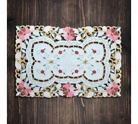 Wodsty Nappe ovale en dentelle blanche 35 x 51 cm élégante brodée ovale | Rectangulaire 33 x 50 cm, fleurs brodées, tissu blanc, idéal pour les tables à manger, facile à nettoyer