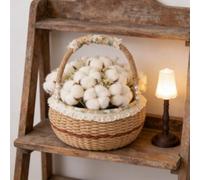 Wodsty Panier de rangement en jute tissé décoratif fait à la main | Panier en chanvre naturel avec perles en bois, rangement rustique pour fleurs et pique-niques
