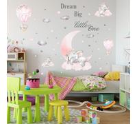 Wodsty Sticker mural moderne avec éléphants roses en PVC | Sticker mural éléphant rose pour chambre de bébé fille 110 cm (43,3 pouces) décor PVC