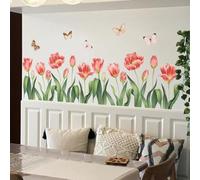 Wodsty Sticker mural tulipe papillon grand format simple | Sticker mural tulipe et papillon en PVC mat pour décoration de salon