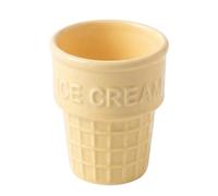 Woedpez Bol à Crème Glacée en Céramique avec Gaufre, Light Yellow | Forme de Portion Inspirée du Cône, Lettrage de Crème Glacée Surélevé, Tasse en Céramique réutilisable pour Crème