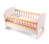 Woet® Lit de Poupée Jouet en Bois pour Enfants - avec Couverture et Oreiller - pour Poupées Jusqu’à 43 cm - Jouet d’Imitation - À Partir de 3 Ans