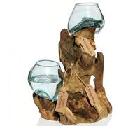 Wogeka - Double vase en verre sur racine de bois Gamal - Ø verre 9-10 cm, travail manuel, pièce unique en bois comme idée cadeau pour la décoration Do10L