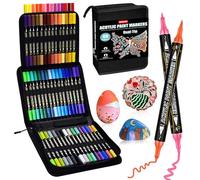 WOGOPRO Feutre Acrylique, 60 Couleurs Marqueur Peinture Acrylique, Contient 8 Couleurs Métalliques, Double Pointe Acrylic Paint Marker pour adultes, professionnels