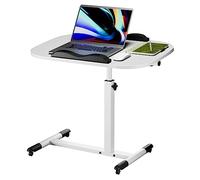Wohenster Table de Lit à Roulette Blanc, Réglable en Hauteur, Bureau Debout Mobile 60x40CM, Position Debout Réglable, 360° Bureau D'ordinateur de Levage Rotatif, Pliable en Bois