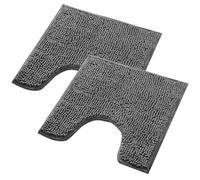 WohnDirect Lot de 2 tapis de bain - Gris - 45 x 45 cm - Avec découpe WC - Antidérapant et lavable - Tapis de salle de bain, tapis de WC