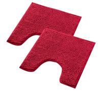 WohnDirect Lot de 2 tapis de bain - Rouge - 45 x 45 cm - Avec découpe WC - Antidérapant et lavable - Tapis de salle de bain, tapis de WC