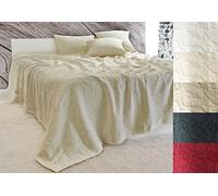 Wohnen & Accessoires GmbH & Co. KG Couvre-lit élégant « Fleur » 100 % coton - De 180 x 260 cm à 260 x 300 cm - Jeté de canapé - Motif vrillé - Différentes couleurs ou coussins (beige, 260 x 300 cm)