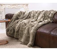 Wohnen & Accessoires XXL Couverture en Fourrure, Fausse Fourrure d’Ours Gris-Beige 150x200cm - 260x300cm et Oreiller (Couverture 240x260cm)