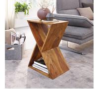 WOHNLING Table d'Appoint Forme X 43x30x60 cm Bois Massif Sheesham | table d'appoint extravagant, table de salon petite massive, pièce unique faite main, table en bois bois véritable moderne