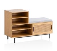 WOHNLING Banc à Chaussures 120x40x75,5 cm Décor Chêne avec Assise | banc rembourré avec rangement pour chaussures, banc d'entrée étroit avec façade en rotin, banc pour entrée et vestiaire