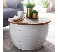 WOHNLING basse WOHNLING Bois massif manguier Ø 60 cm Table de salon Table basse ronde blanche