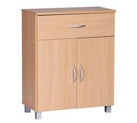 WOHNLING Buffet 60x30x75 cm Hêtre Marron avec Tiroir et Portes | commode petite en bois, enfilade intemporel surface de rangement pour cadres photo et déco
