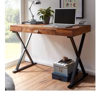 WOHNLING bureau 120x55 cm table de bureau table d'ordinateur en métal en bois massif