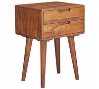 WOHNLING Chevet 47x36x66 cm Bois Massif Sheesham, 2 Tiroirs | table de nuit au style campagne avec éléments rétro, commode de chevet pour lit boxspring, pièce unique faite main