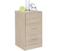 WOHNLING Chevet FOGGIA 37,5x35x68 cm Bois Sonoma, 3 Tiroirs | table de chevet extra haute, table de nuit intemporel avec rangement, chevet moderne pour chambre