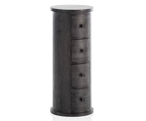 WOHNLING Commode 34x34x85 cm Bois Massif Manguier Noire avec 4 Tiroirs | meuble d'appoint rond moderne, petit meuble massif pour entrée et salle de bain, pièce unique faite main, buffet mini